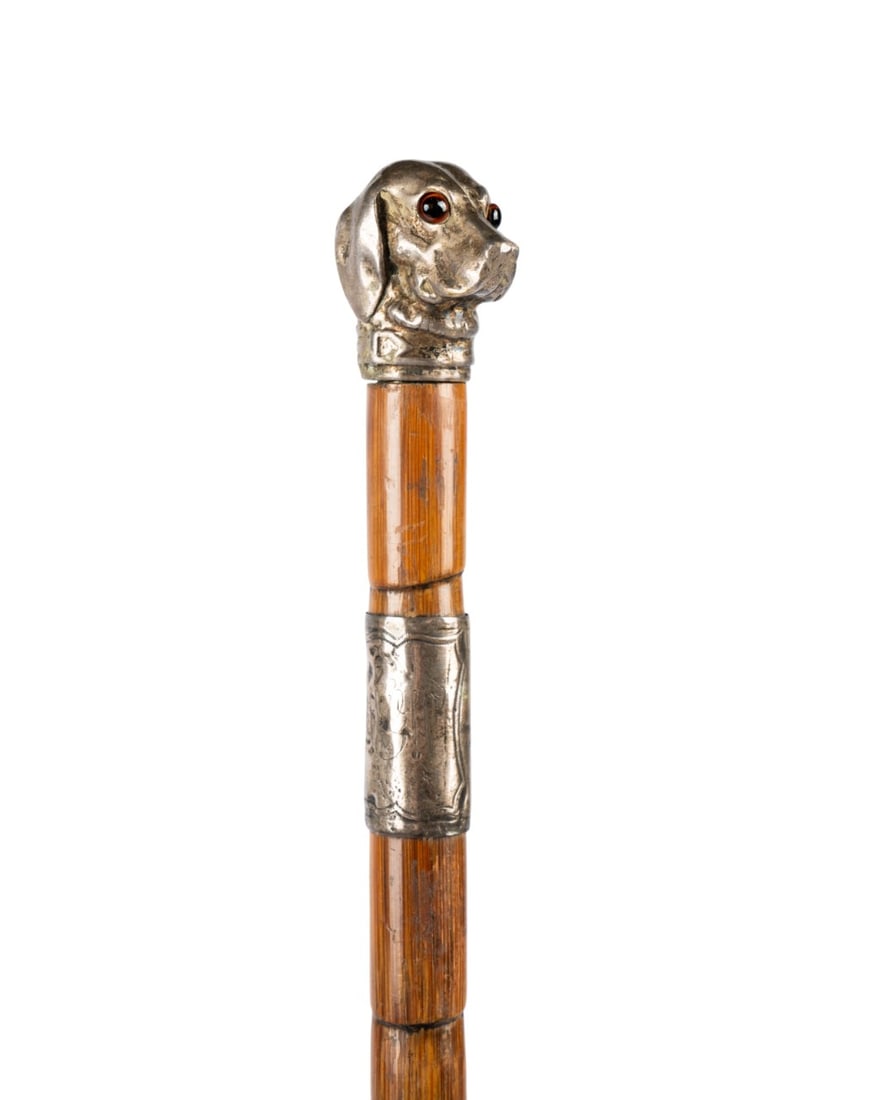 19TH C. ENGLISH METAL DOG HEAD WALKING CANE (1 of 9)