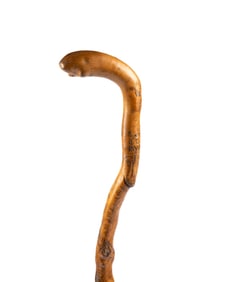 FRENCH CARVED WOOD WEDDING CANE, C. 1890