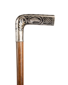 19TH C. AUSTRIAN SILVER & NIELLO ROSEWOOD CANE