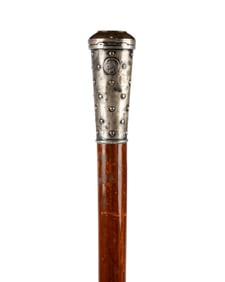 19TH C. AMERICAN ROSE GOLD MATCH SAFE GADGET CANE