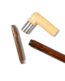 ENGLISH CARVED CIGAR GADGET CANE, C. 1905