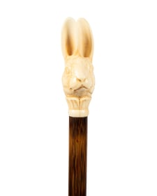 ENGLISH RABBIT HEAD WALKING CANE, C. 1875