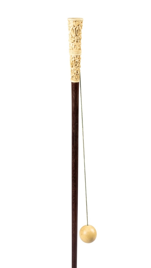 19TH C. INDIAN CARVED HANDLE AND BALL CANE (1 of 8)