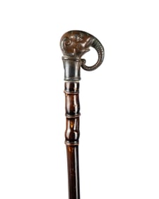 ELEPHANT HEAD HANDLE BAMBOO CANE, C. 1890