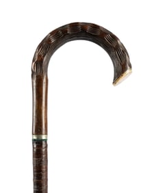 GERMAN CARVED WOOD HANDLE WALKING CANE, C. 1910