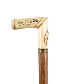 19TH C. AMERICAN ACORN & LEAF MOTIF WALKING CANE