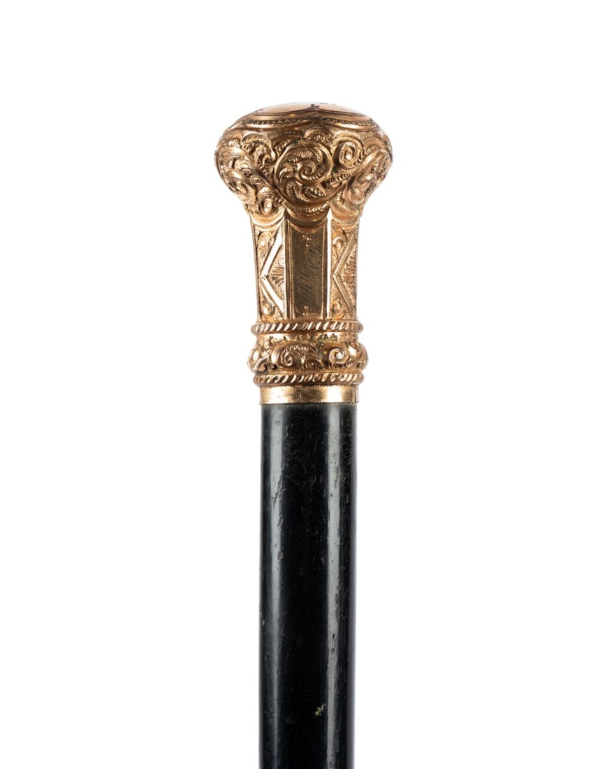 AMERICAN GILT HANDLED PRESENTATION CANE, 1906 (1 of 8)