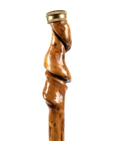 AMERICAN CARVED TWISTED WOOD WALKING CANE