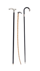 THREE SILVER HANDLED WALKING CANES