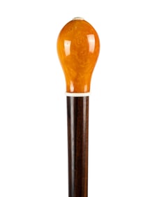 AMBER TEAR DROP WALKING CANE, C. 1910