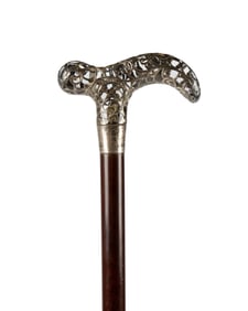 AMERICAN CRYSTAL & SILVER OVERLAY WALKING CANE