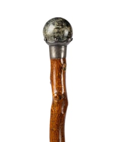 ENGLISH HARDSTONE & SILVER WALKING CANE, C. 1880
