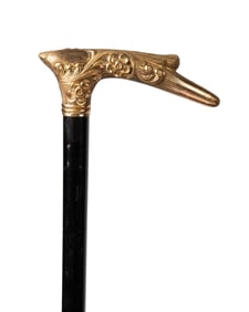 19TH C. ORNATE ROLLED GOLD HANDLE WALKING CANE