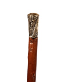 ENGLISH ROLLED GOLD HANDLE WALKING CANE, C. 1890
