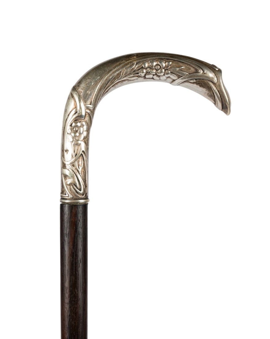 GERMAN JUGENDSTIL STYLE SILVER WALKING CANE (1 of 7)