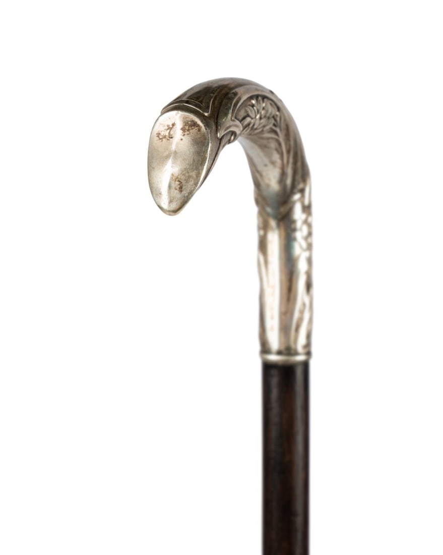 GERMAN JUGENDSTIL STYLE SILVER WALKING CANE - 4
