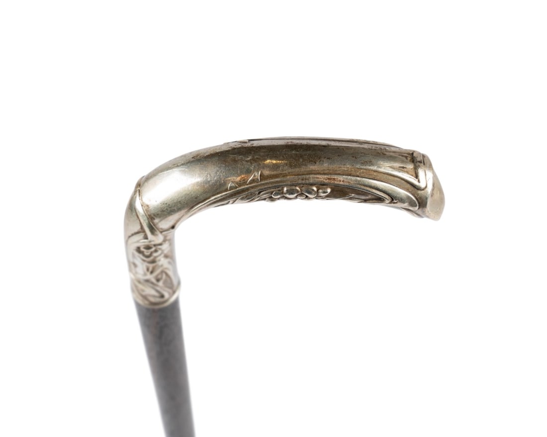 GERMAN JUGENDSTIL STYLE SILVER WALKING CANE - 5