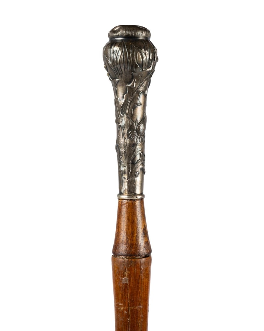 FRENCH ART DECO SILVER HANDLE WALKING CANE (1 of 5)