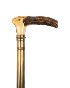 ENGLISH STAG HORN HANDLE GADGET CANE, C. 1900
