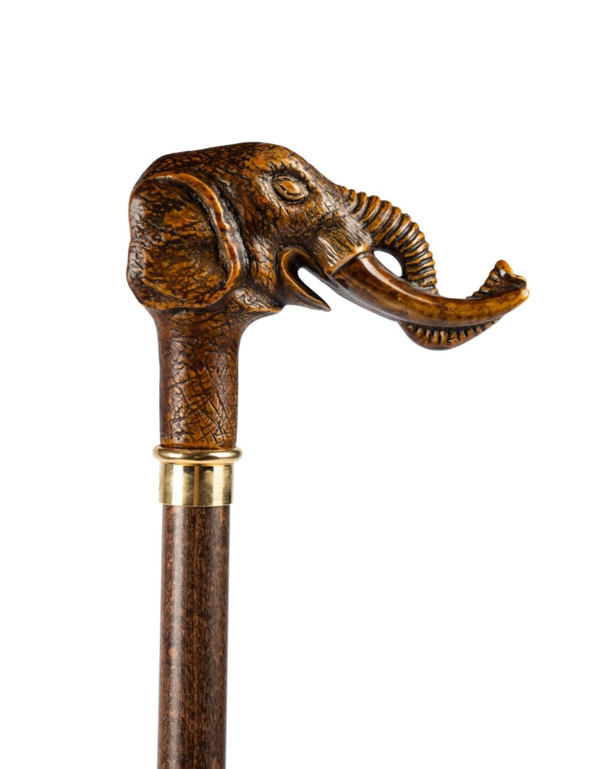 ITALIAN CARVED WOOD ELEPHANT HANDLE CANE (1 of 7)