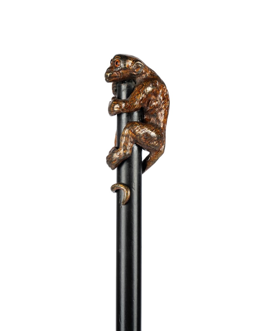 ENLGISH BRONZE CLIMBING MONKEY WALKING CANE (1 of 6)