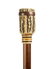PILL BOX CANE WITH SCRIMSHAW STAG HANDLE