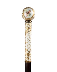 19TH C. FRENCH PORCELAIN LADIES WALKING CANE