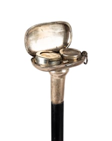 19TH C. STERLING SILVER COIN HOLDER GADGET CANE