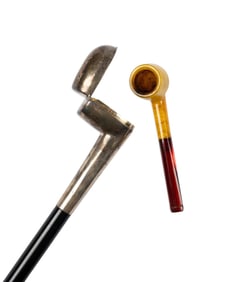 ENGLISH SILVER PIPE HOLDER CANE, C. 1900