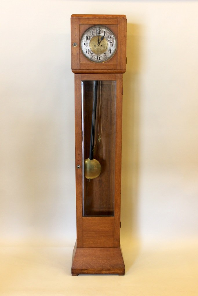 Gustav Becker Art Nouveau Grandfather Clock in Oak Case