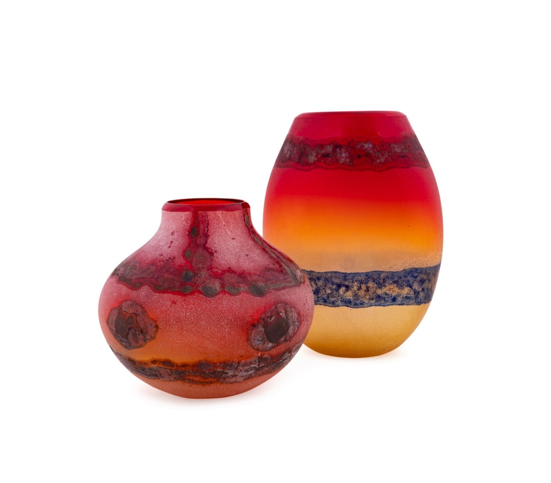 BARBINI, TWO MURANO SCAVO STUDIO GLASS VASES (1 of 9)