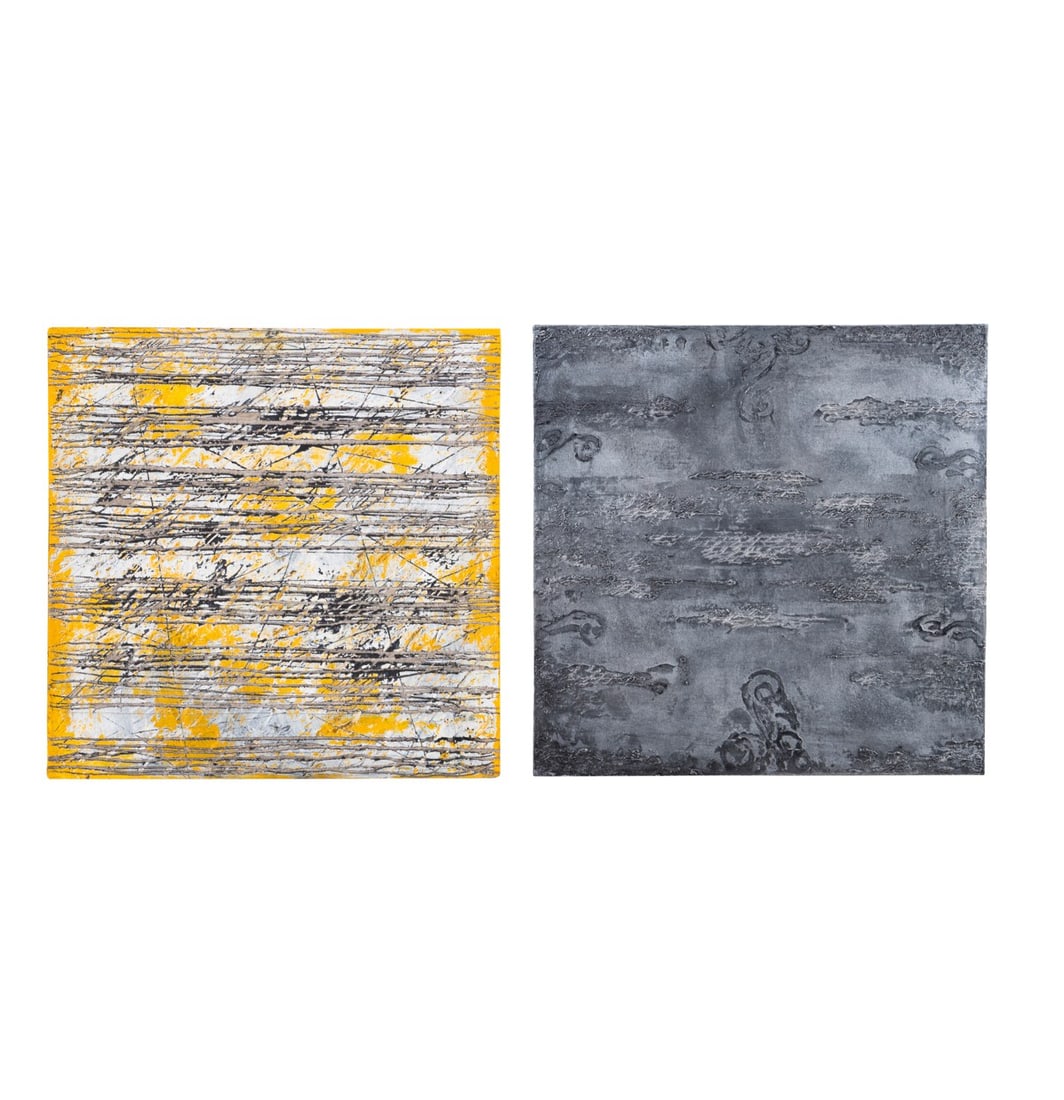 A. RAPETTI, TWO SILVER & YELLOW ACRYLIC ABSTRACTS (1 of 8)