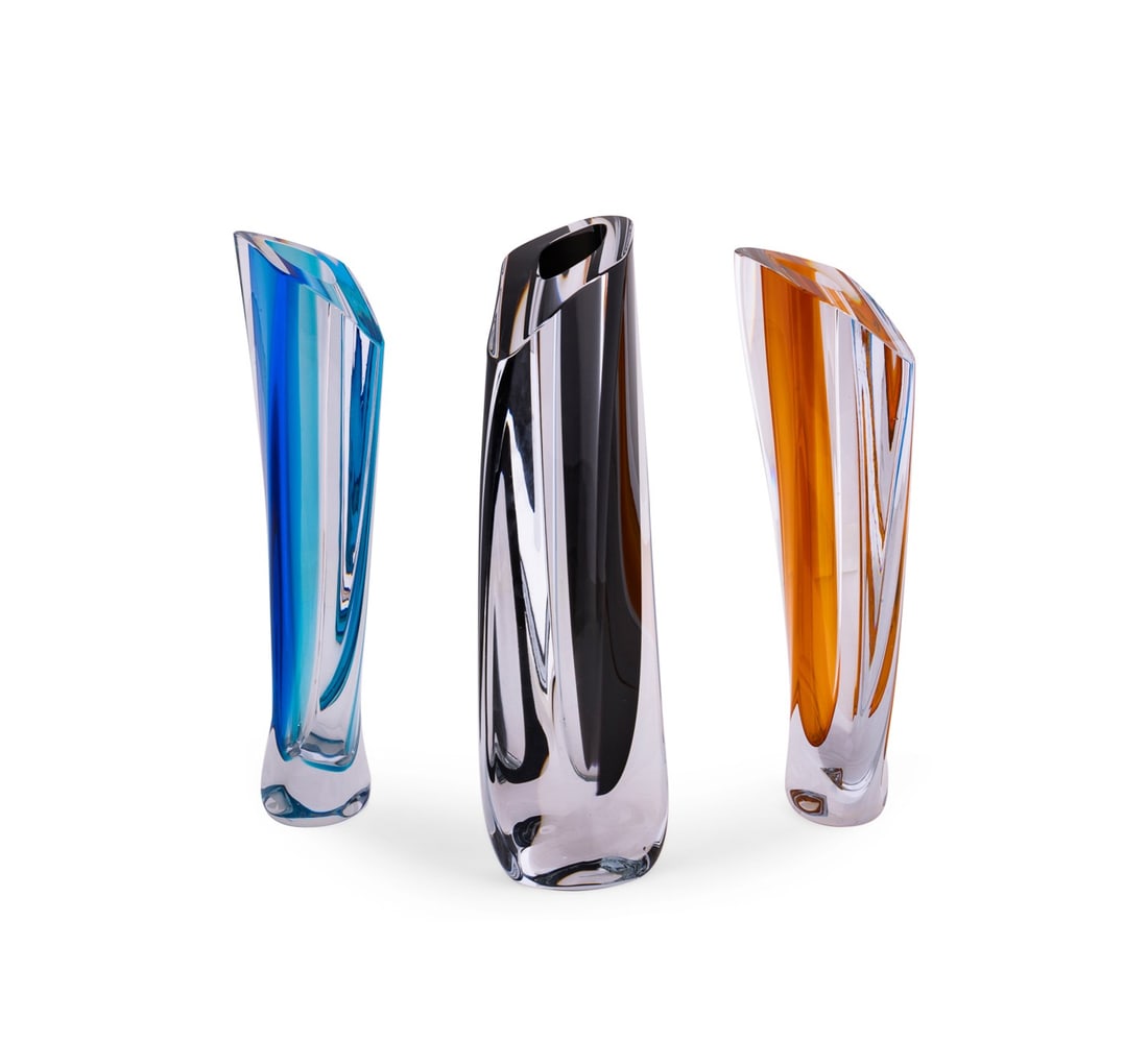 GORAN WARFF FOR KOSTA BODA, THREE 'SARABAND' VASES (1 of 9)