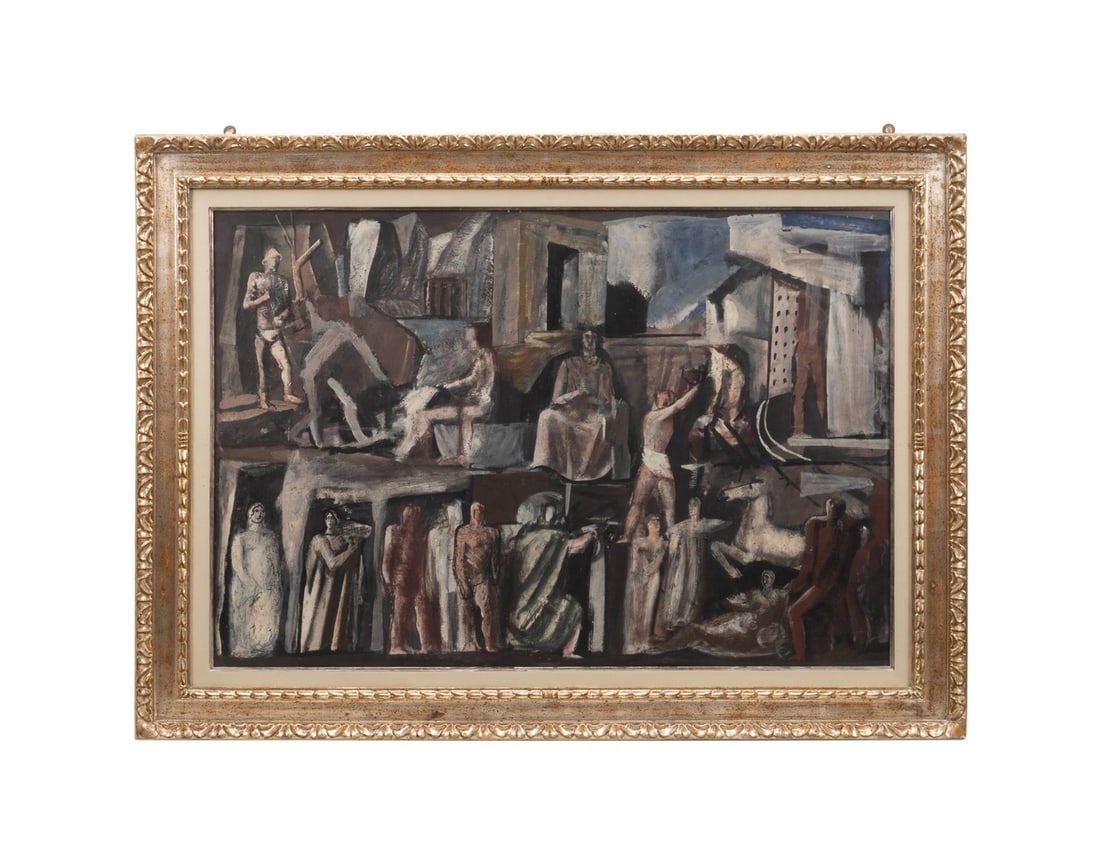 MARIO SIRONI, 'GIUSTIZIA (JUSTICE)', OIL ON PAPER (1 of 5)