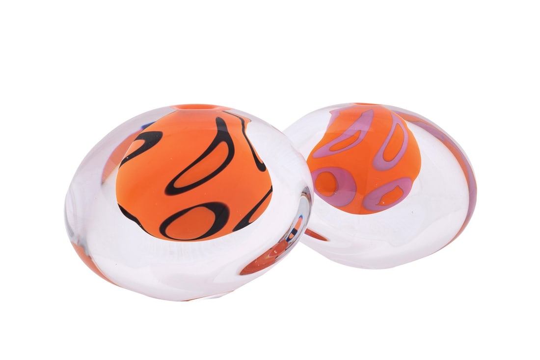 HOGLUND ART GLASS, TWO MODERN COLORFUL VASES (1 of 8)