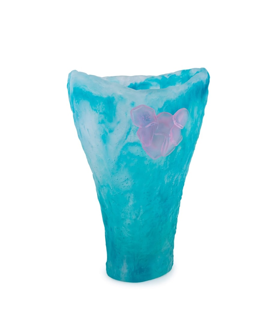 DAUM, LARGE BLUE & PINK PATE DE VERRE VASE (1 of 8)