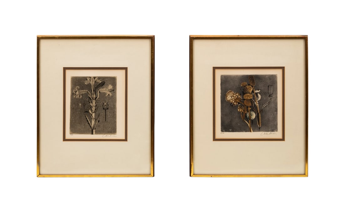 BRIGITTE COUDRAIN, PAIR OF FLORAL ETCHINGS, 1970S (1 of 10)