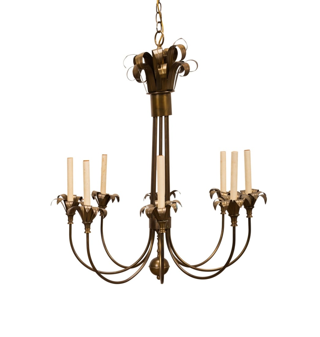 8-LIGHT BRASS CHANDELIER, STYLE OF TOMMI PARZINGER (1 of 4)