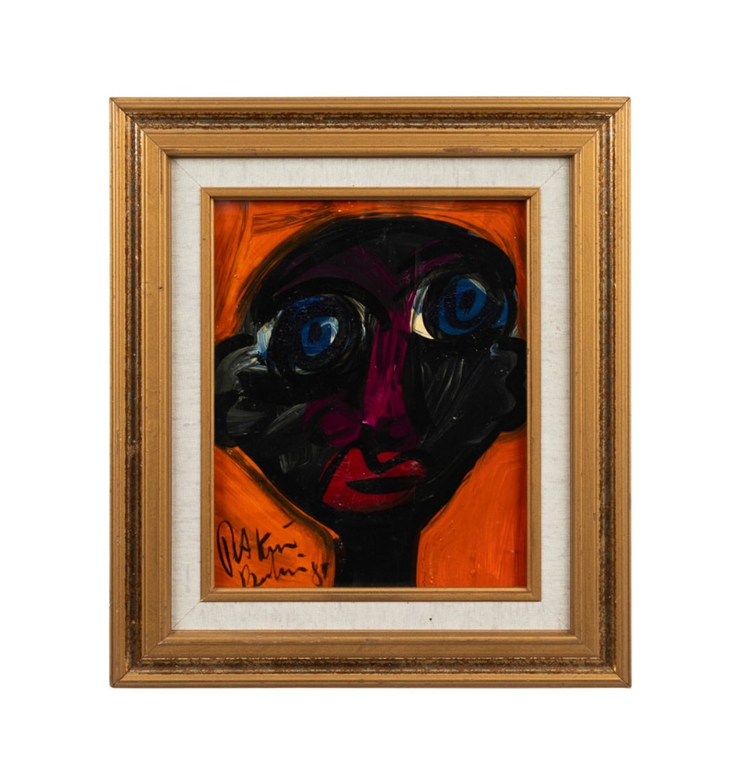 PETER KEIL, FACE ON ORANGE BACKGROUND, C. 1980S (1 of 6)