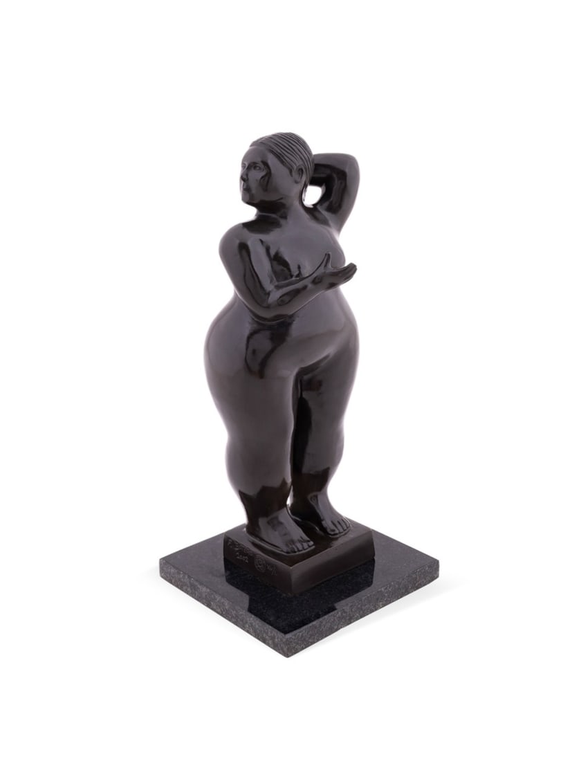 'MUJER DE PIE' 2002, BRONZE, AFTER FERNANDO BOTERO: After Fernando Botero (Colombian, 1932-2023). "Mujer de Pie" - 2002, bronze on stone base, signed "F. Botero", stamped, dated, and numbered XV/L (15/50) to bronze. Approximate dimensions: overall h. 1