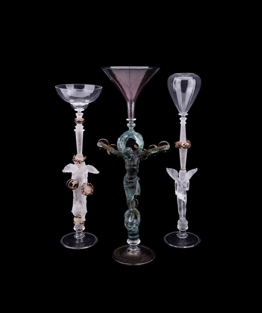 MARY FOX, THREE MIXED MEDIA STUDIO GLASS VESSELS (1 of 15)