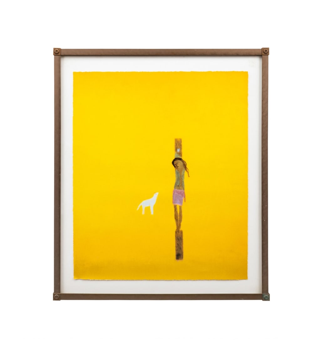 CRAIGIE AITCHISON, 'CRUCIFIXION' SCREENPRINT, 2000: John Ronald 'Craigie' Aitchison (British, 1926-2009). "Crucifixion" - 2000, full-sheet screenprint on wove paper, signed and dated to verso, edition 27/75. Published by Advanced Graphics, London. Fram