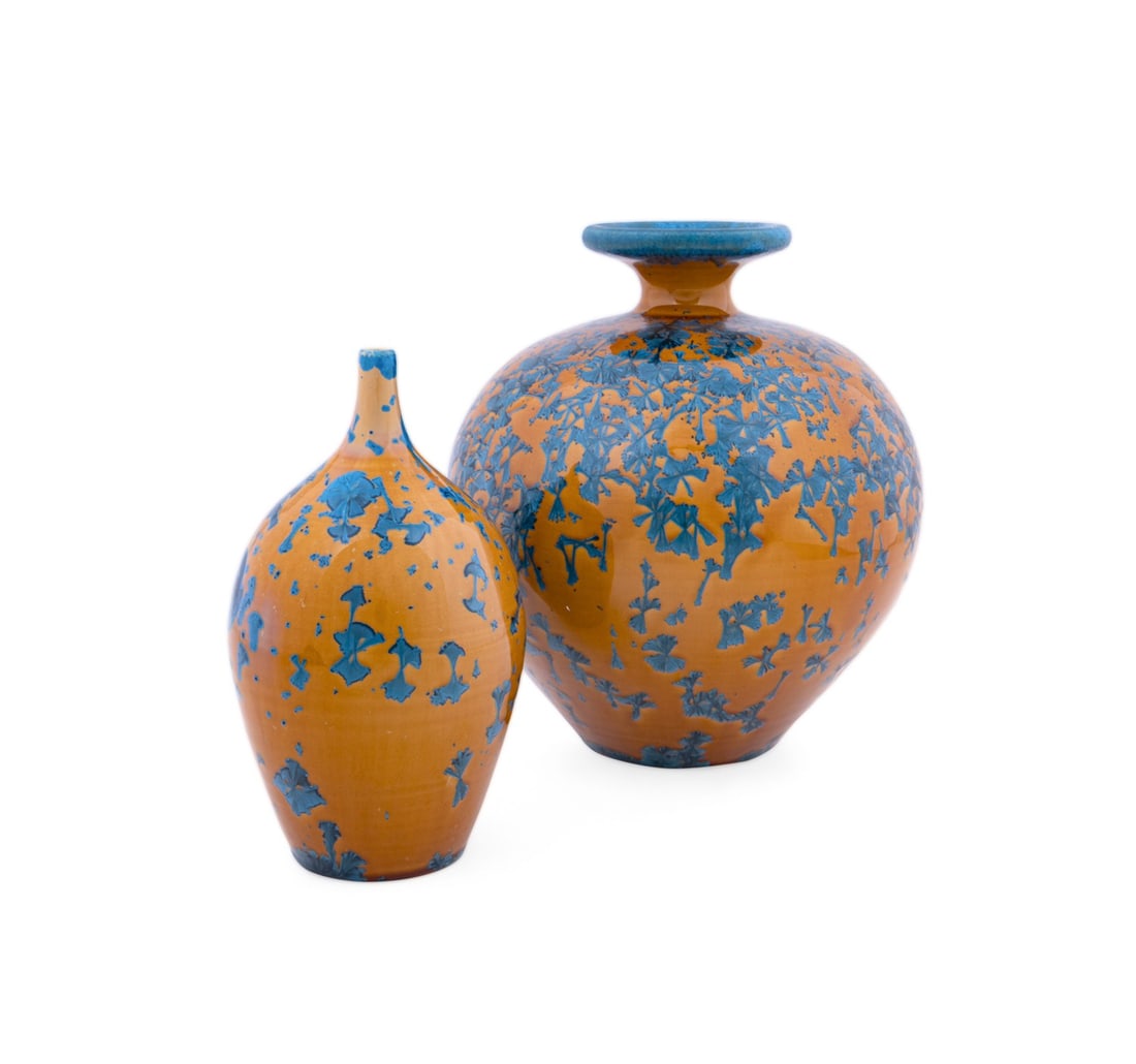 EVAN DAVIS, THREE POTTERY CRYSTALLINE GLAZED VASES (1 of 16)
