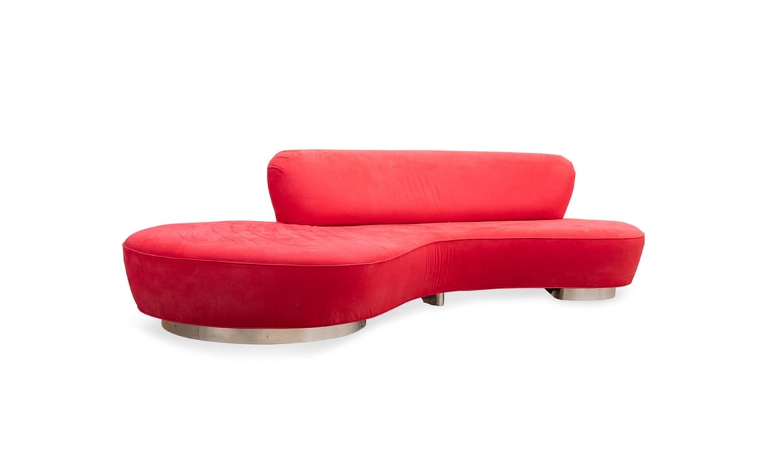 VLADIMIR KAGAN RED UPHOLSTERED SERPENTINE SOFA (1 of 6)