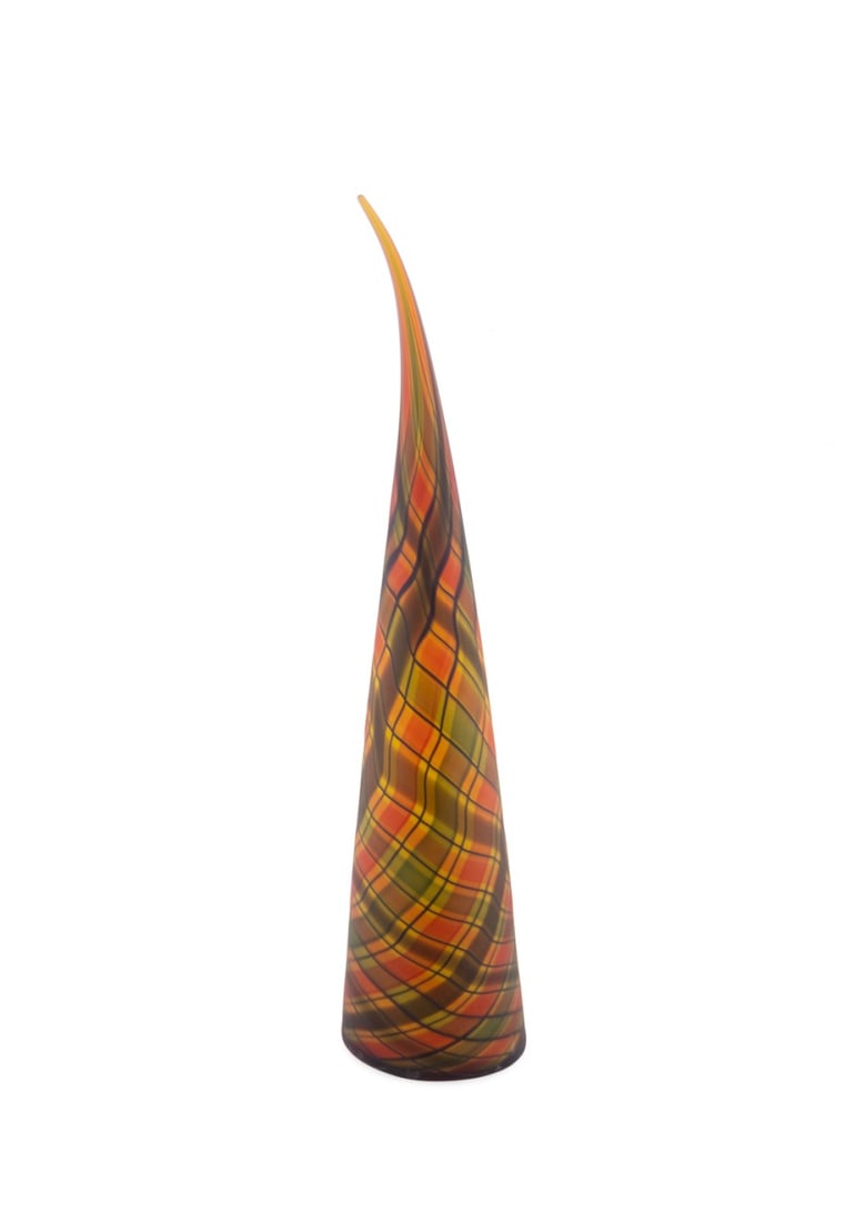NANCY CALLAN 'WESTMINSTER WINKLE', 2006: Nancy Callan (American (Washington), born 1964). "Westminister Winkle" - 2006, plaid pattern blown glass, signed and dated to underside. Note: Acquired in Seattle, WA., 2023. Approximate dimensions: h