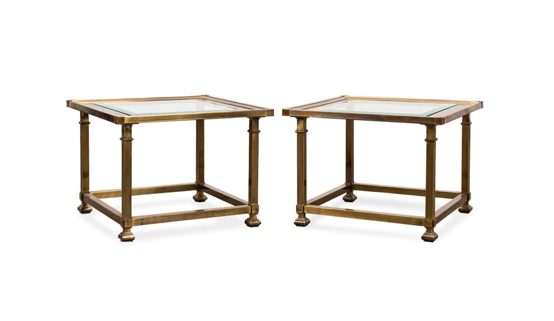 PAIR OF MASTERCRAFT GLASS TOP BRASS SIDE TABLES (1 of 6)