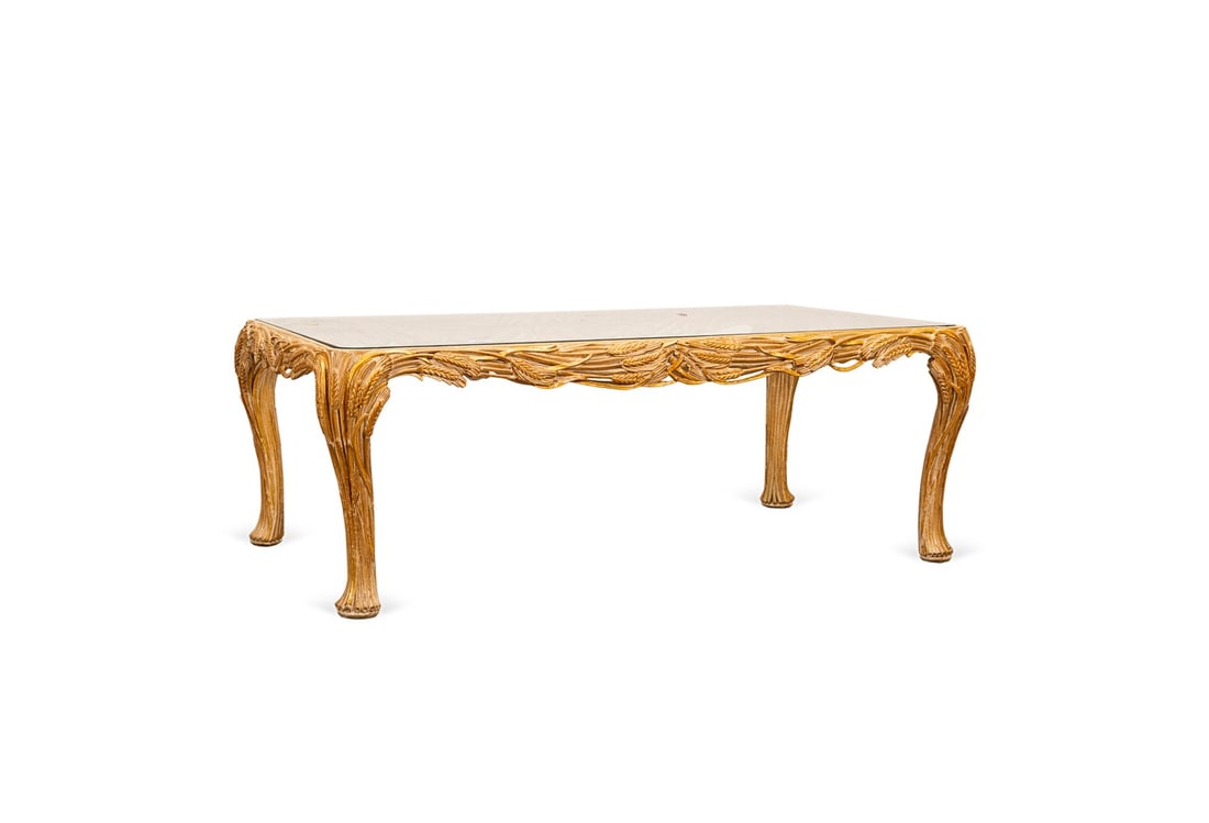 HOLLYWOOD REGENCY CARVED WHEAT MOTIF COFFEE TABLE (1 of 7)