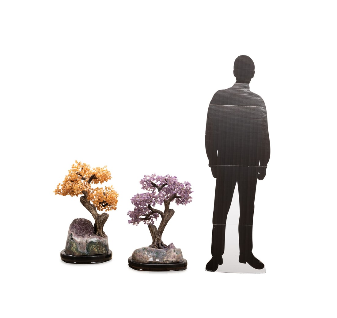 TWO LARGE AMYTHEST AND CITRINE GEMSTONE TREES (1 of 8)