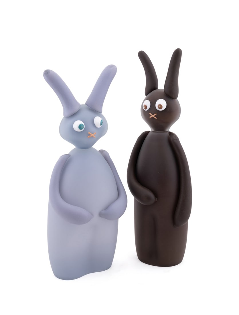 TEGAN EMPSON, SET OF 2 BUNNY SCULPTURES, 2007: Tegan Empson (Australian, born 1975). "Gray and Brown Bunnies" - 2007, hand blown and sculpted glass, acid etched signature and dated to lower edge. Provenance: Acquired in Sydney, Australia in 2024;