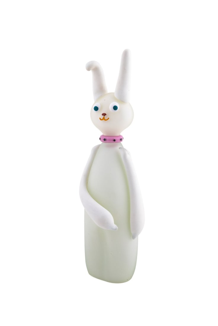 TEGAN EMPSON, WHITE STANDING BUNNY, 2008 SCULPTURE: Tegan Empson (Australian, born 1975). Untitled - Standing White Bunny - 2008, hand blown and sculpted glass, acid etched signature and dated to lower edge. Approximate dimensions: h. 22.25", w. 6.75",